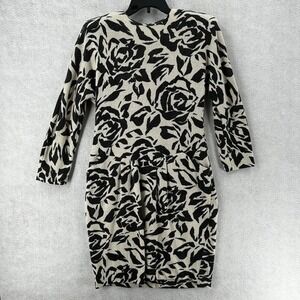 Eklektic‎ Abstract Rose Dress 3/4 Sleeve Black Cream Button Back Angora Wool